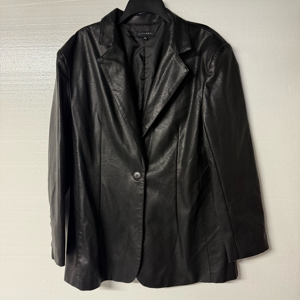 JLUXLABEL Faux Jacket Blazer Women L Black One Button Moto Oversized Collared